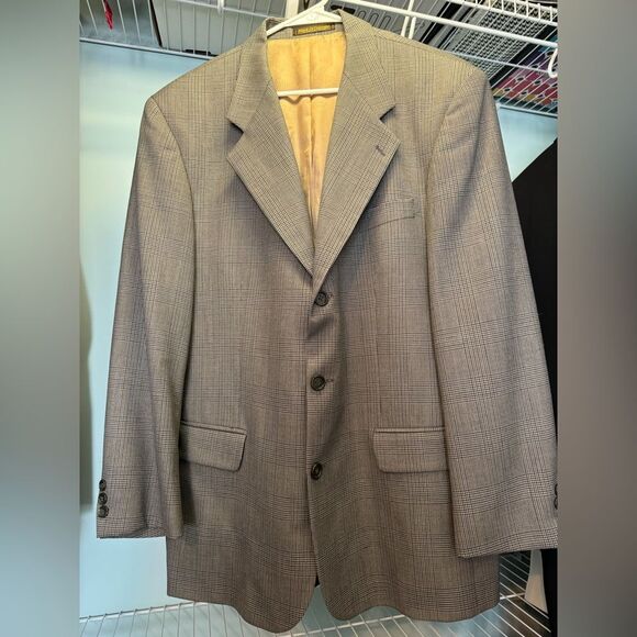 Thomas Churchill Wool Tweed Plaid Sport Coat Blazer Men’s 42R Tan